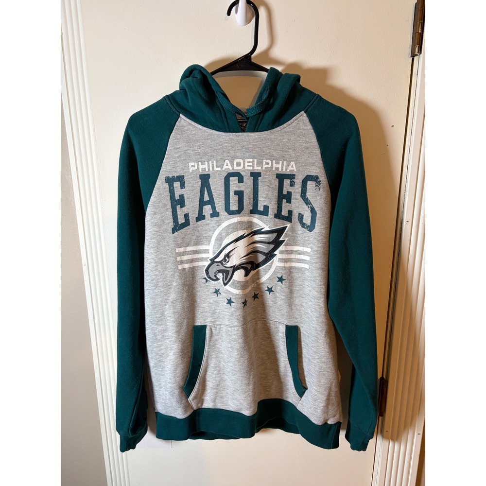 NFL Philadelphia Eagles Hoodie Mens Gray Green Raglan Pullover Sweatshirt